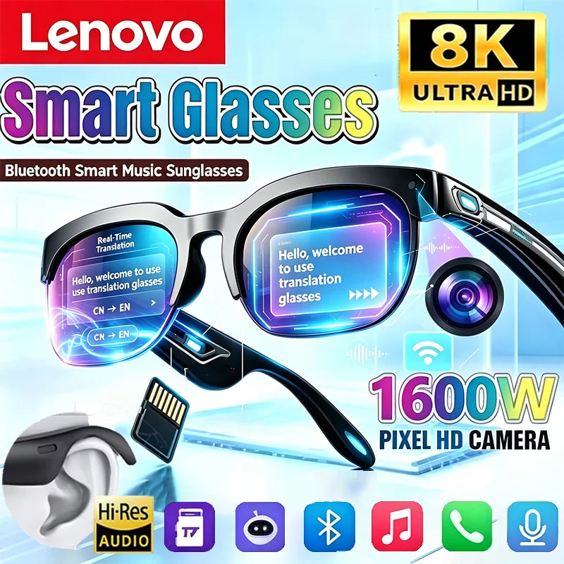 Lunettes Intelligentes Lenovo- Bluetooth-Traduction en temps réel, Conduction Osseuse & Audio