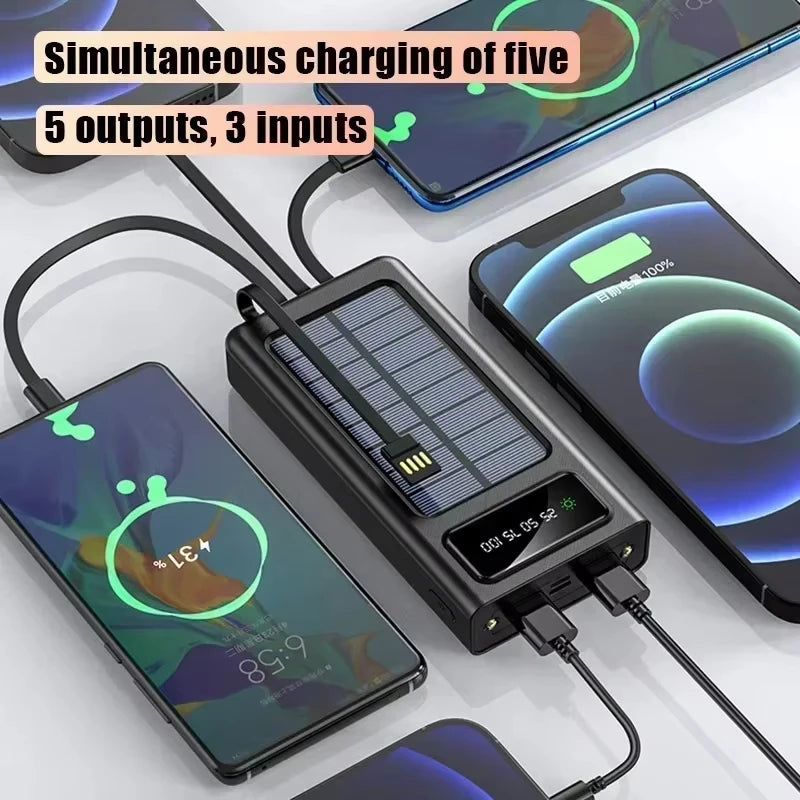 Batterie Externe Solaire  - 50000 mAh - Charge Rapide & 4 cables intégrés - LENOVO