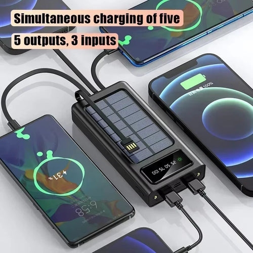 Batterie Externe Solaire  - 50000 mAh - Charge Rapide & 4 cables intégrés - LENOVO