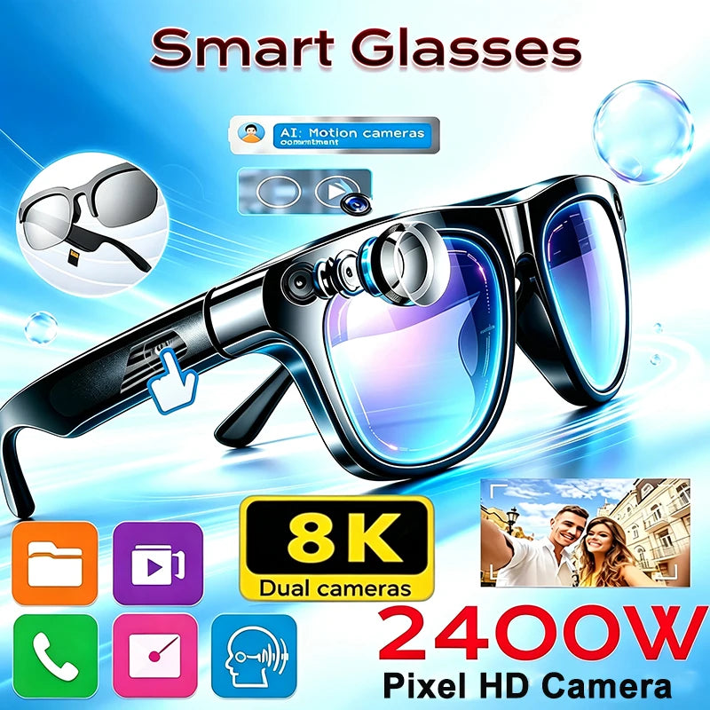 Lunettes Connectées AI 8K 2400MP-Traduction Instantanée & Appels