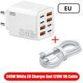 Chargeur de bureau USB-C GaN 8-en-1 240 W – Charge rapide pour smartphones (iPhone, Samsung, Xiaomi) – Câble Type-C inclus – Prises UE