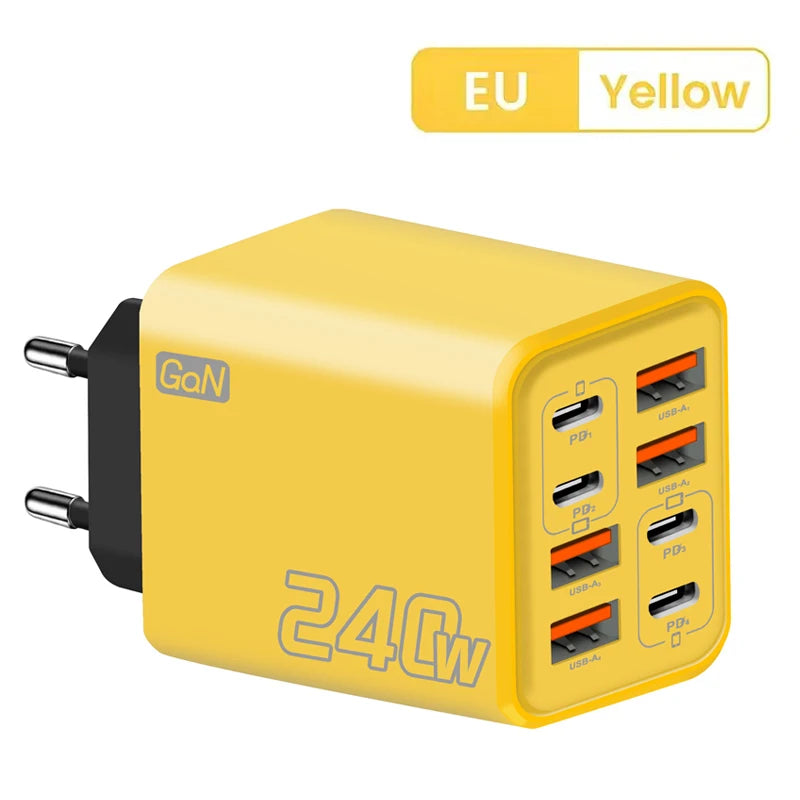 Chargeur de Bureau GaN 240 W - 8 en 1 USB-C Charge Rapide-Prises EU