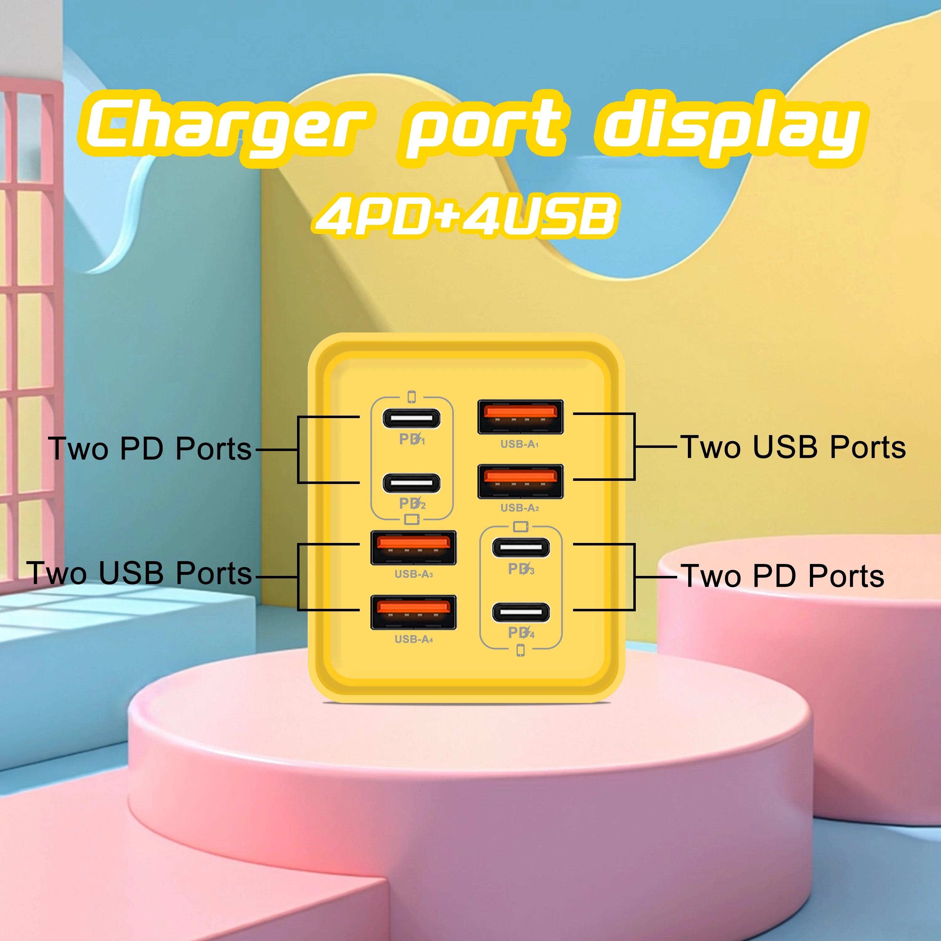 Chargeur de bureau USB-C GaN 8-en-1 240 W – Charge rapide pour smartphones (iPhone, Samsung, Xiaomi) – Câble Type-C inclus – Prises UE