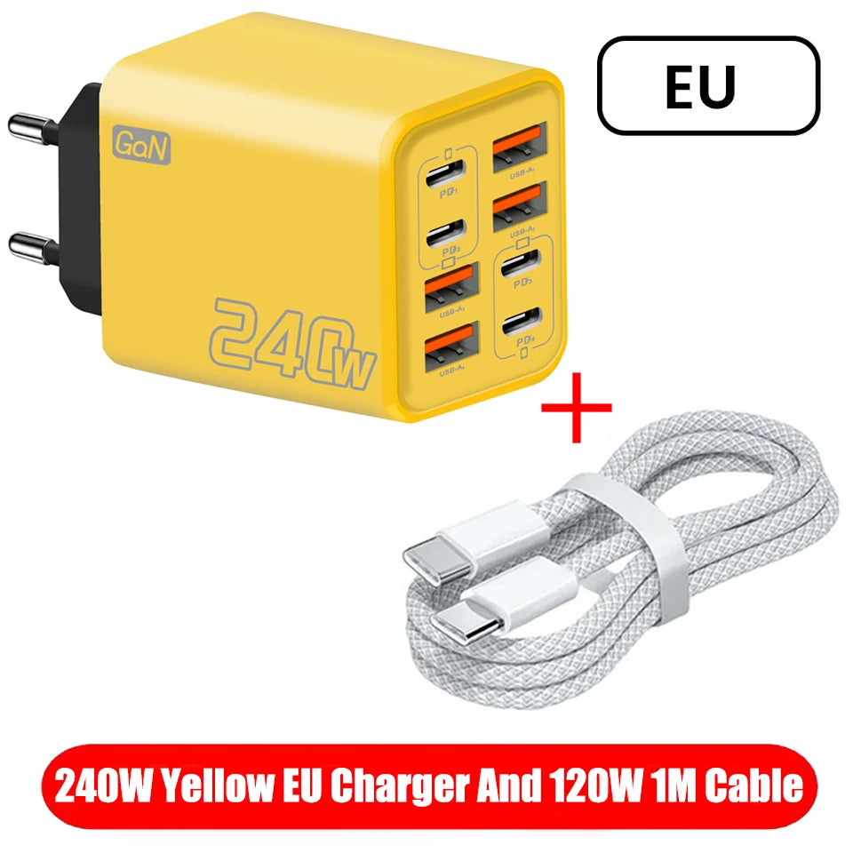 Chargeur de Bureau GaN 240 W - 8 en 1 USB-C Charge Rapide-Prises EU